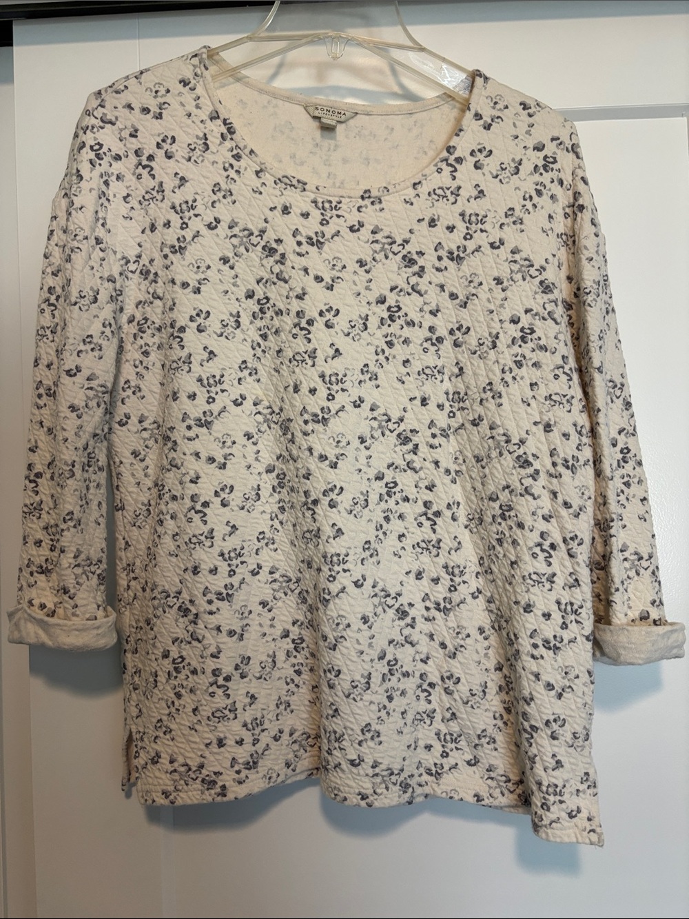 Sonoma Cream Quilted 3/4 Sleeve Floral Tee